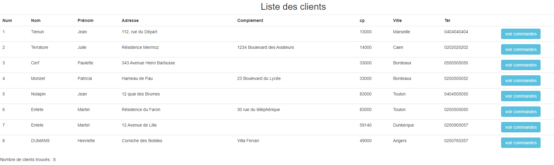 Liste clients